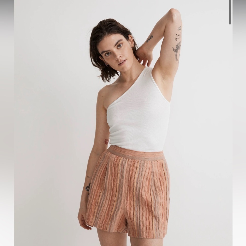 Madewell Clean Pull-On Shorts in Herringbone Strip in Ground Clay Size Small